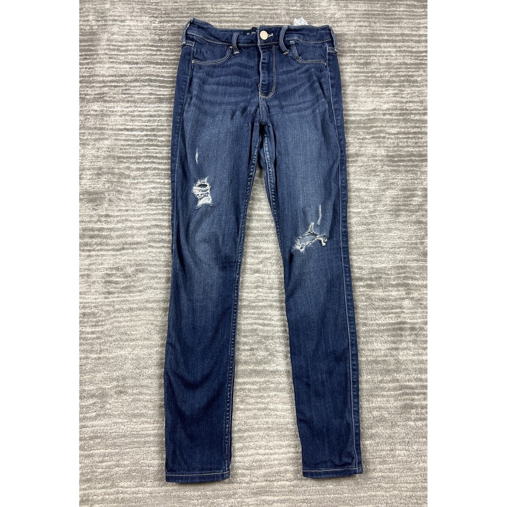 Hollister‎ Jeans Juniors 3S 26x26 Blue Dark Was High Rise Jean Legging Destroyed
